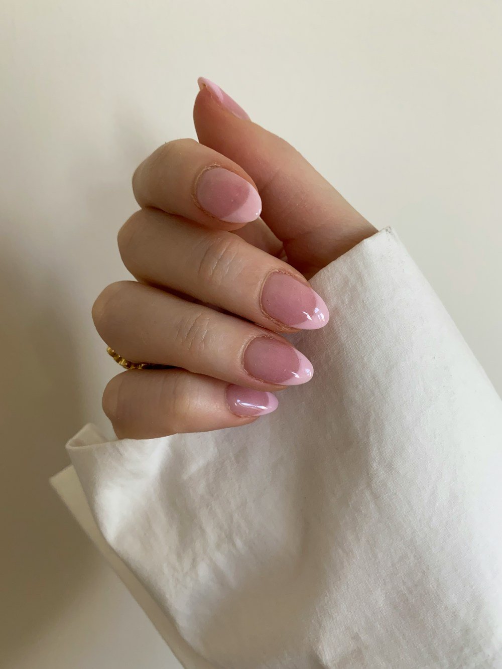 Sheer pink almond manicure